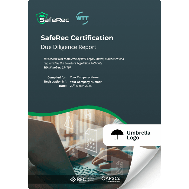 Example SafeRec Certified Report showing compliance proof